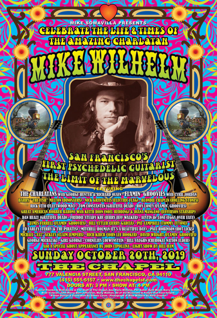 Celebrating The Life & Times of Mike Wilhelm concert poster by Dennis Loren