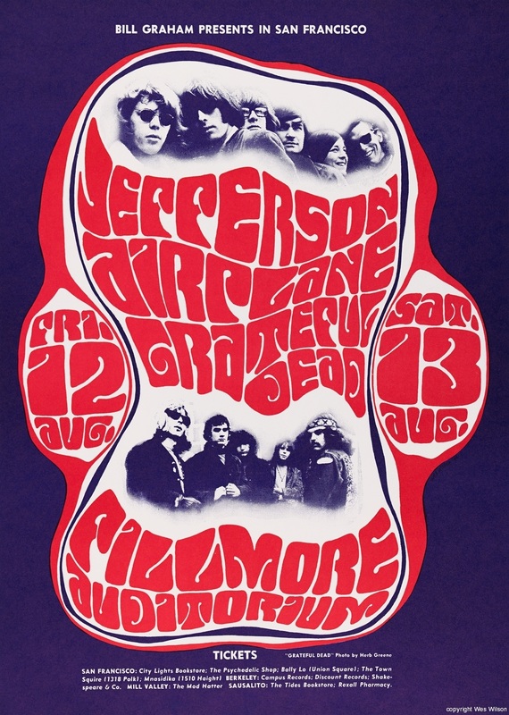 Grateful Dead Jefferson Airplane August 12-13, 1966 Fillmore Auditorium, San Francisco, CA rock poster by Wes Wilson BG23