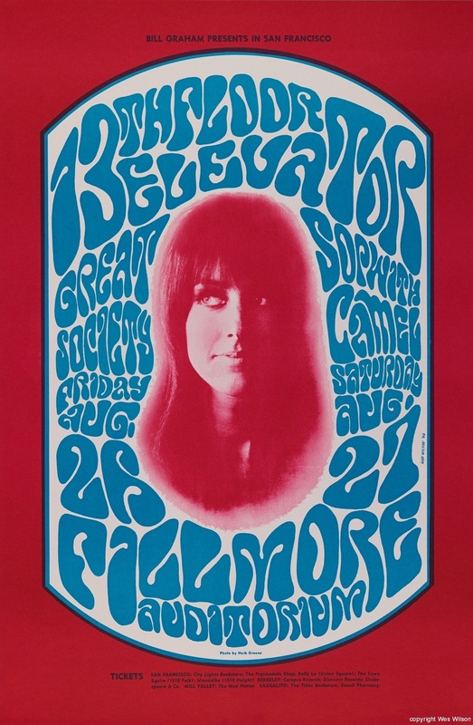 13th Floor Elevators, Great Society, Sopwith Camel August 26-27, 1966 Fillmore Auditorium, San Francisco, CA rock poster by Wes Wilson BG25