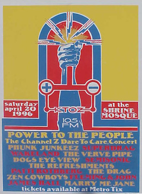 KTOZ 105 FM Power to the People the Channel Z Dare to Care Concert 4/20/96 rock poster by Steve Walters of Screwball Press