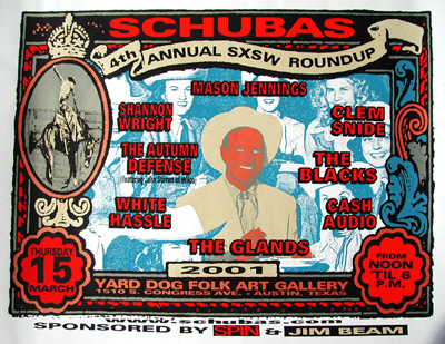 Schubas SXSW Roundup 3/15/01 Austin, Texas rock poster by Steve Walters of Screwball Press