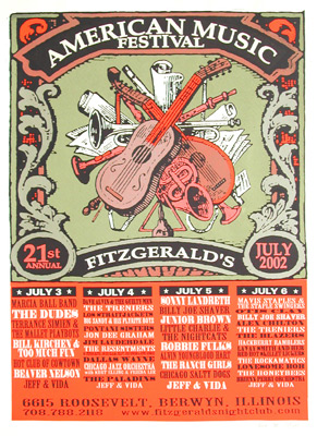American Music Festival 7/3-6/02 Berwyn, Illinois event poster by Steve Walters of Screwball Press
